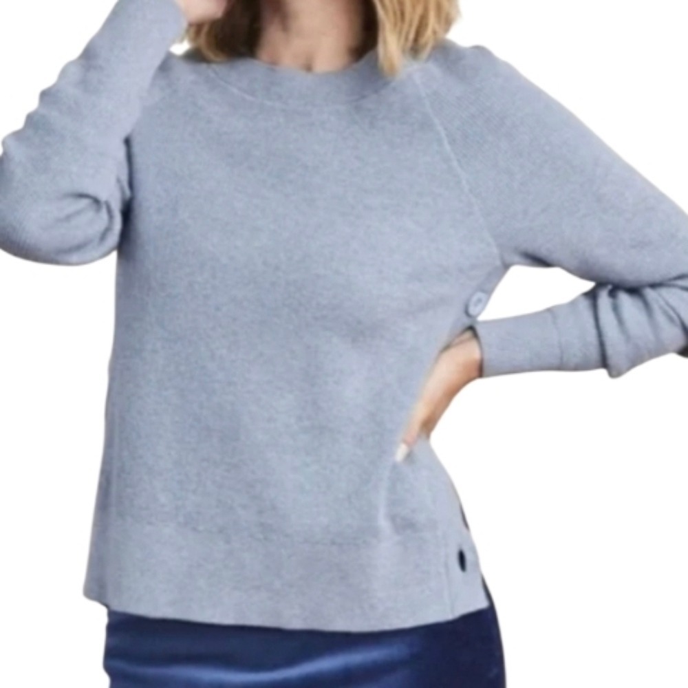 Stella & Dot Womans Wool Blend‎ Steel Blue Ribbed Side Button Sweater Size XL